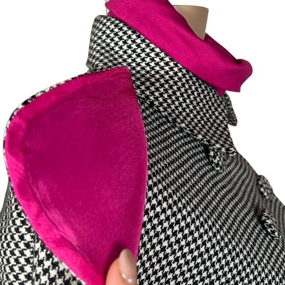 Vintage J Jodi Houndstooth Wool Cape Jacket and Skirt Set with Fuchsia Mock Neck - Picture 6 of 16